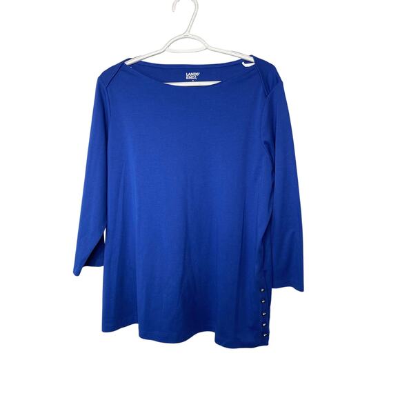 Lands' End knit blue t-shirt tee shirt women's 16 - 18 1x bright blue cotton bln - Picture 1 of 16